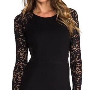 Parker Black Sheath Dress with Lace Long Sleeves